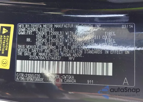 2014 Lexus Rx 350 z USA, uszkodzony, nr VIN 2T2ZK1BA7EC146837